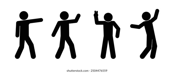Icono de hombre de figura de palo, conjunto de siluetas humanas, saludo de pose