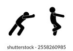 stick figure man icon, stickman pushing and pulling, isolated human silhouette, people set on transparent background