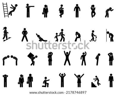 stick figure man icon, stickman set, isolated human silhouettes