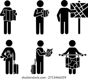 Stick Figura Hombre con mapa de navegación Conjunto de iconos vectoriales