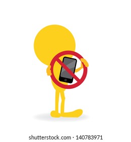 stick figure man with no phone sign