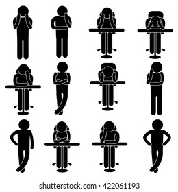 Stick Figure of Man / People Thinking / Being Tired / Feeling Despair / Listening. Body Language Vector Set