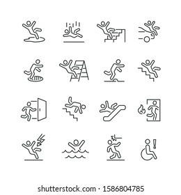 Stick figure man related icons: thin vector icon set, black and white kit