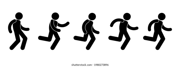 stick figure man runs, athlete vector illustration, people isolated icons