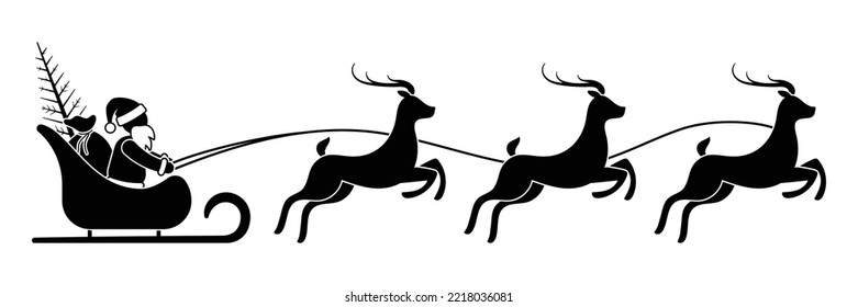 Stick figure man Santa Claus icon in sleigh with his reindeer flying to the sky vector illustration pictogram