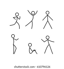 Stick figure man, a set of different movements.