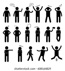 Stick figure of a man. Set of human postures for design. Vector illustration