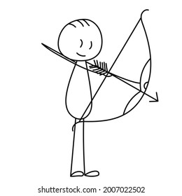 stick figure man shoots a bow, isolated, vector