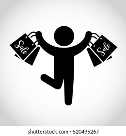 Hombre de figura con bolsas de compras. Símbolo o icono del comprador. Pictograma vectorial.