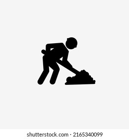 Stick figure man with shovel vector. Stickman digging ground. Workers digging ground. Icon for laborious work in industrial area.  