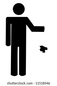figura de palo o hombre tirando basura hacia abajo - ensuciamiento - vector