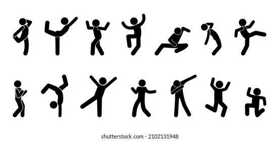 stick figure man various poses, gestures of people, human silhouette icon