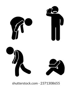 stick figure and stick man vector silhouette illustration, tired, give up, despair