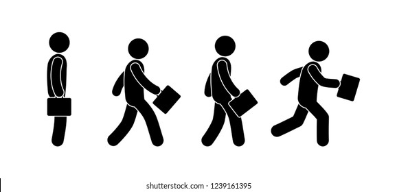 stick figure, man walking, businessman with a briefcase, a set of movements, human silhouette