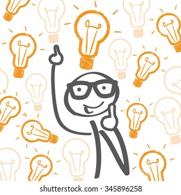 Stick figure with many good ideas