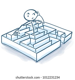 Stick figure in maze and labyrinth