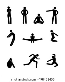 stick figure movement of people man poses and gestures of the human silhouette set