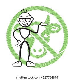 Stick figure no meat symbol, Stickman vector drawing on white background