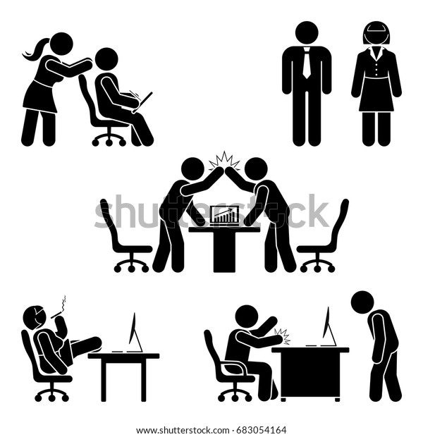 Stick Figure Office Poses Set Business Stock Vector (Royalty Free ...