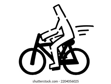 Stick figure on a bicycle. Hand-drawn vector data.