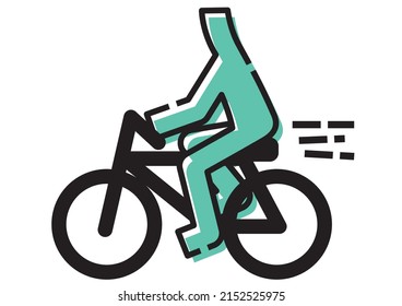 Stick figure on a bicycle. Vector data.