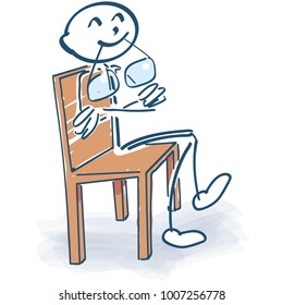 Stick figure on the chair with glasses in the mouth