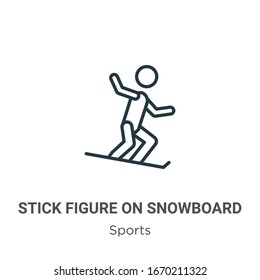 Stick figure on snowboard outline vector icon. Thin line black stick figure on snowboard icon, flat vector simple element illustration from editable sports concept isolated stroke on white background