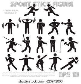 stick figure on a white background. A collection of flat figures of people engaged in sports.