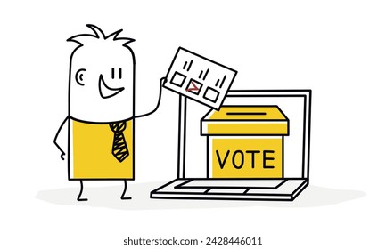 Stick figure, online voting. Cartoon style. Vector illustration.