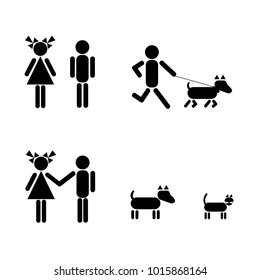 stick figure, people, dog and cat