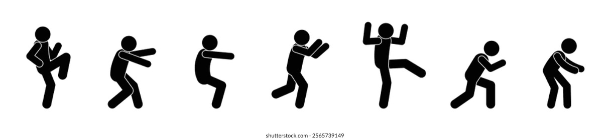 stick figure people pictogram, set of human silhouettes, man icon, various poses, gestures and movements