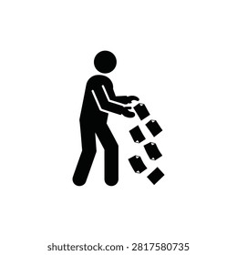 A stick figure person is depicted throwing away several cards.