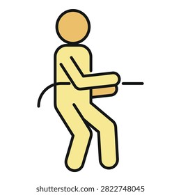 Stick figure person pulling rope, demonstrating strength and effort