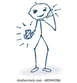 Stick figure with a phone and get in contact