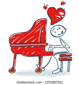 Stick figure at a piano and a love song