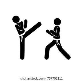 stick figure pictogram, people, karate, simple icon isolated,  vector