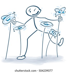 Stick figure with plates, controlling and multitasking