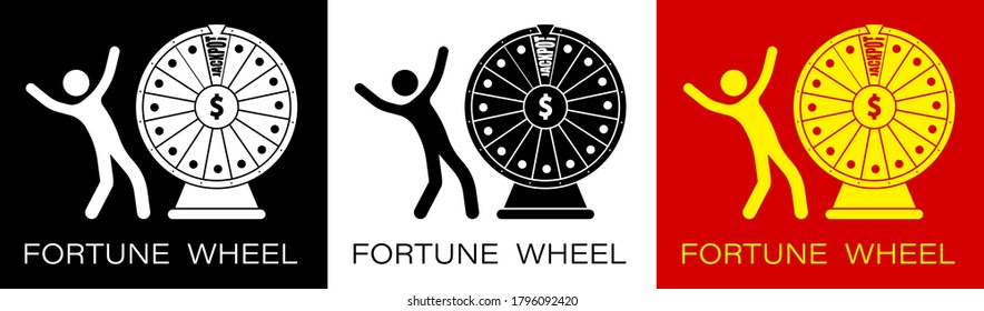 stick figure, player spins the wheel of fortune, jackpot, main prize. Luck, casino and gambling. Spin the roulette, try your luck. Minimalistic vector