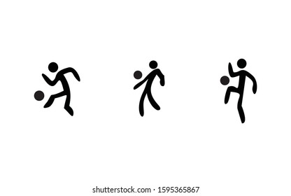 stick figure playing football. dribbling animation. posture flat stickman. people icon vector on white background