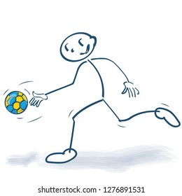 Stick figure is playing with a handball 