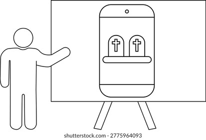 Stick figure points to