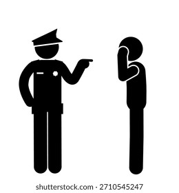 Polizist mit Strichmännchen, der routinemäßige Straßenpatrouillen durchführt.