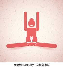 Stick figure. Pregnant woman and her baby doing yoga pose split. Vector illustration.