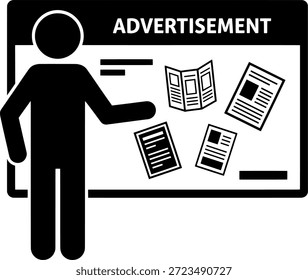 Strichmännchen mit Anzeige und Informationstafel - Vektorgrafik