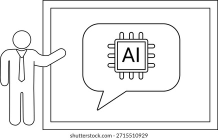 A stick figure presenting a chart with an AI chip inside a speech bubble