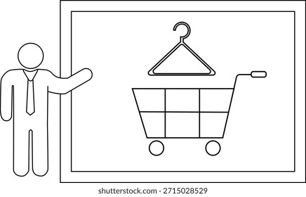 Figura del palillo que presenta la tabla con el icono de la suspensión y del Carrito de compras en el fondo blanco