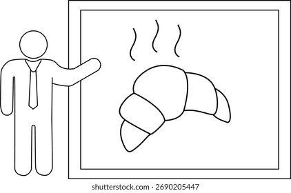 Figura de palo que presenta una Imagen enmarcada de un croissant caliente con vapor subiendo