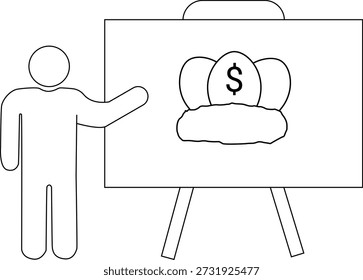 A figura do pau apresenta o desenho do ninho com o ovo de sinal de dólar no cavalete