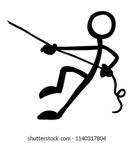 Stick Figure Pulling Rope Coiled