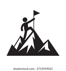 Una figura de palo que llega a la cima de una montaña que significa un logro